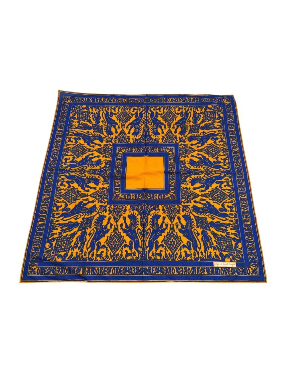 Giorgio Di Sant Angelo Silk Scarf Blue/Orange Ornate Design 27"x27" Square (877)